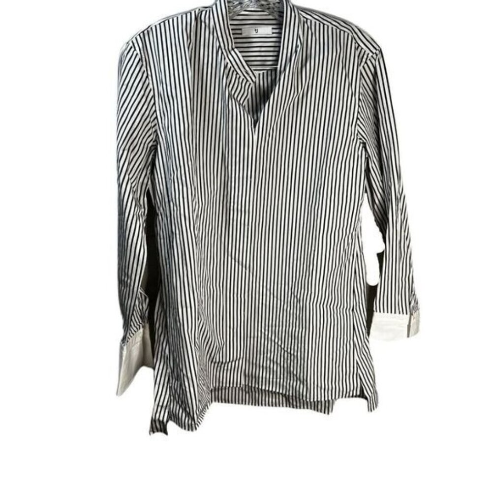 +J Striped Long-Sleeve‎ Cotton High-Low Blouse Small